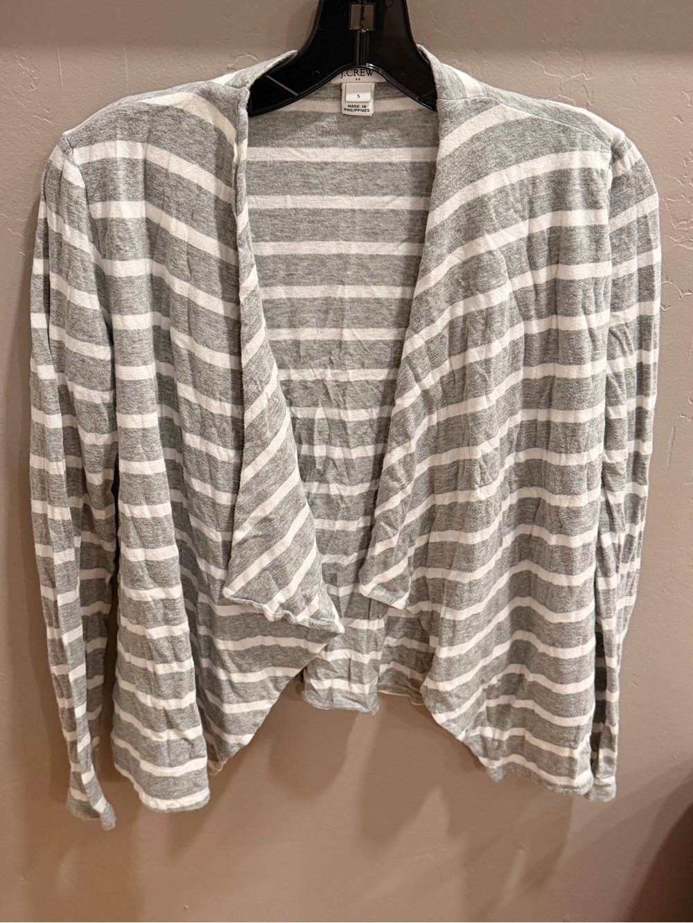 J. Crew Gray and White Striped Open-Front Cardigan T Shirt Cotton #449
